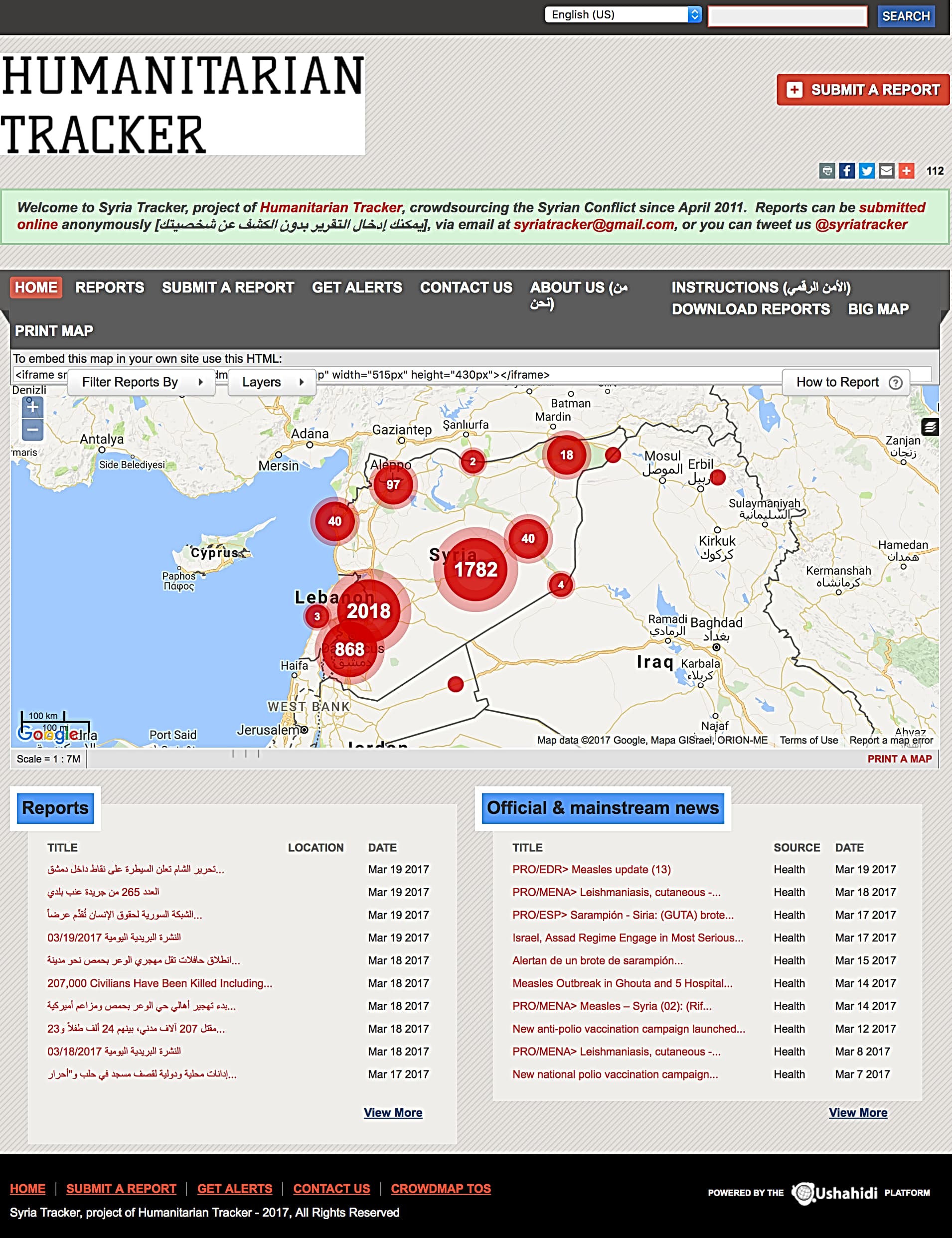 Syria Tracker, a project of Humanitarian Tracker